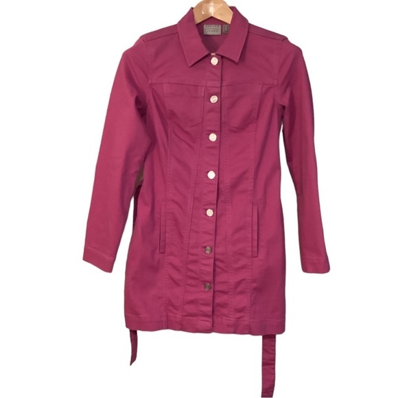 Susan Graver QVC Petite Stretch Denim Long‎ Belted Jacket size XXS - Picture 1 of 8